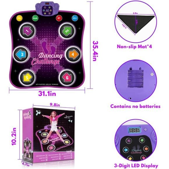 Dance Mat with Anti-Slip Mat, Electronic Dance Mats for Kids Ages 4-8 Years - Picture 2 of 6